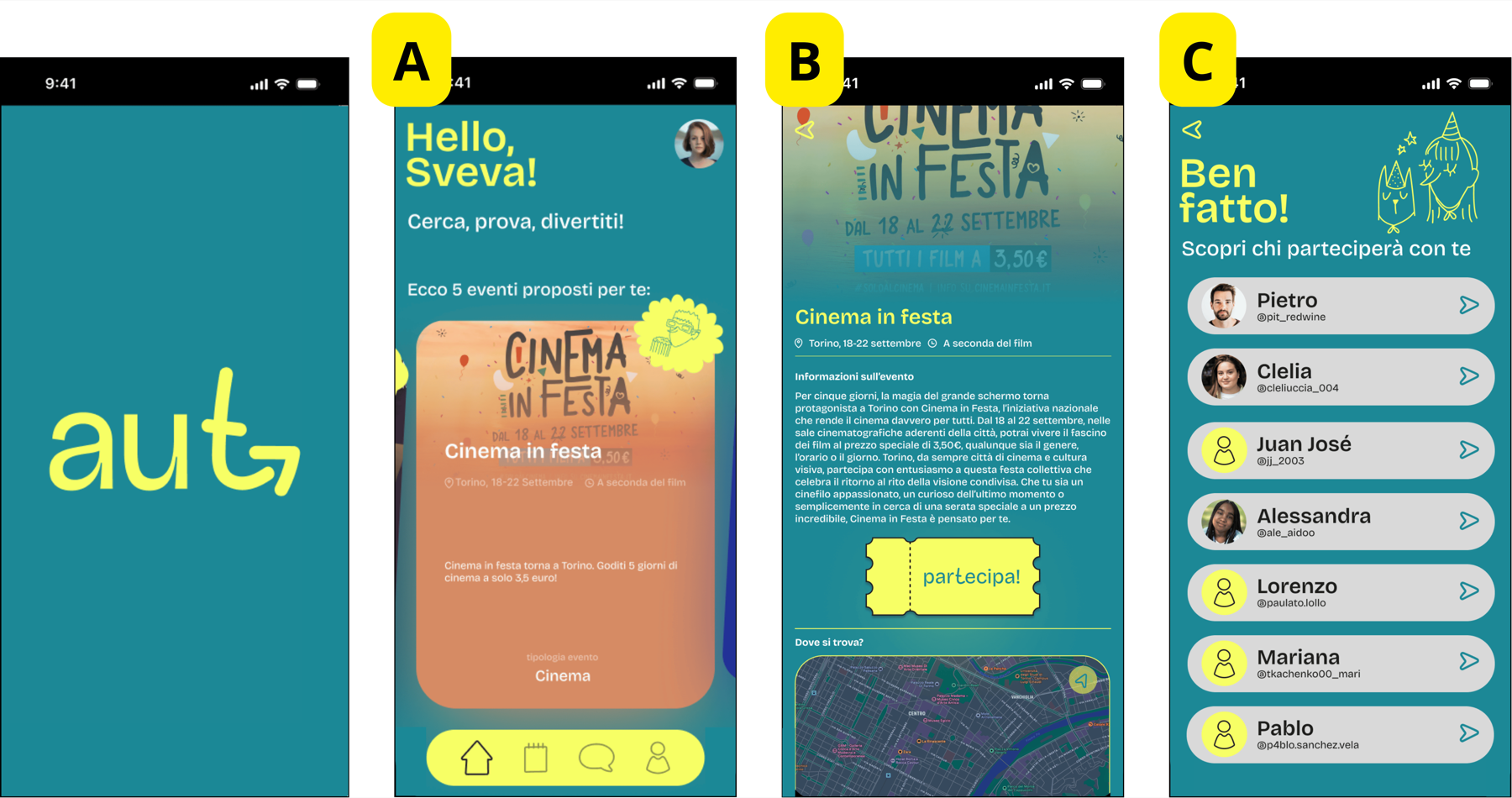 AUT: browsing a limited selection of suggested events, choosing to participate, and seeing who else is attending.
