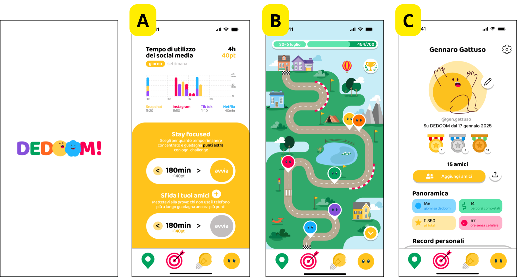 DEDOOM: individual tracking alongside shared journeys, group challenges, and collective achievements.